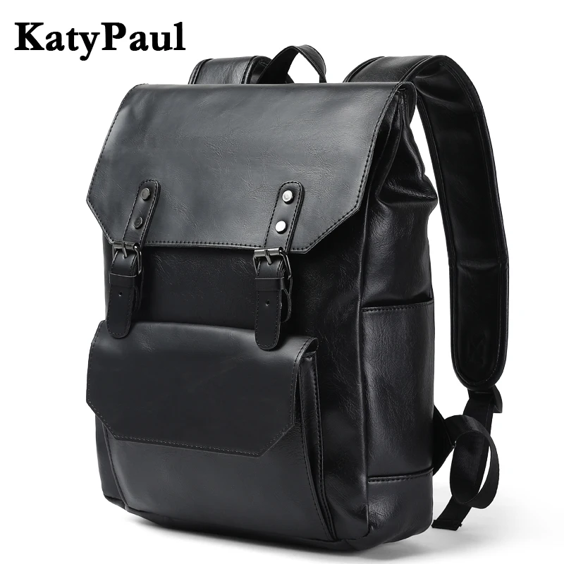 KatyPaul Brand Leather Men Backpacks Casual Daypacks Fashion Boy Vintage Laptop Shoulder School