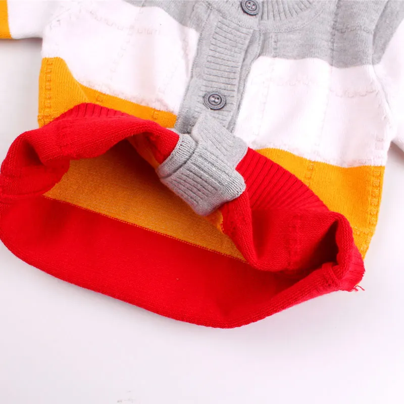 Стеганый цветной хлопковый свитер для маленьких мальчиков; кардиган с круглым вырезом для маленьких девочек; Удобная вязаная теплая одежда; сезон осень