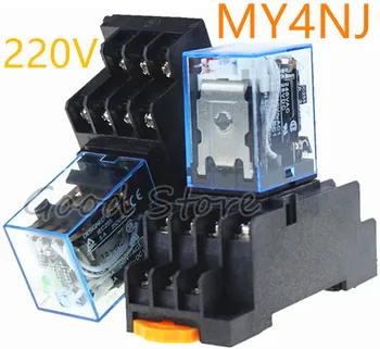 

10Sets MY4NJ AC DC 220V Coil 5A 4NO 4NC Green LED Indicator Power Relay DIN Rail 14 Pin time relay with socket base