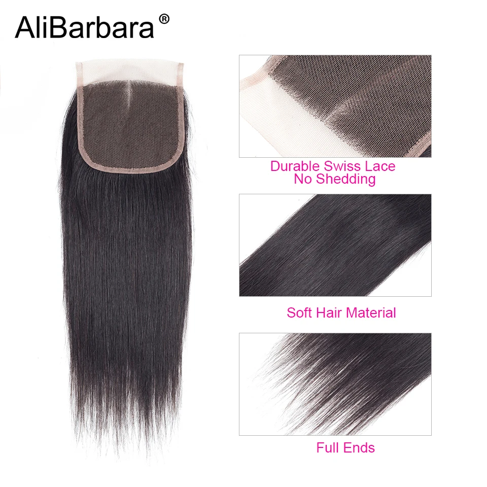 Alibara прямые волосы Реми пучки с закрытием перуанские накладные волосы пучки с закрытием человеческие волосы пучки с закрытием 4x4