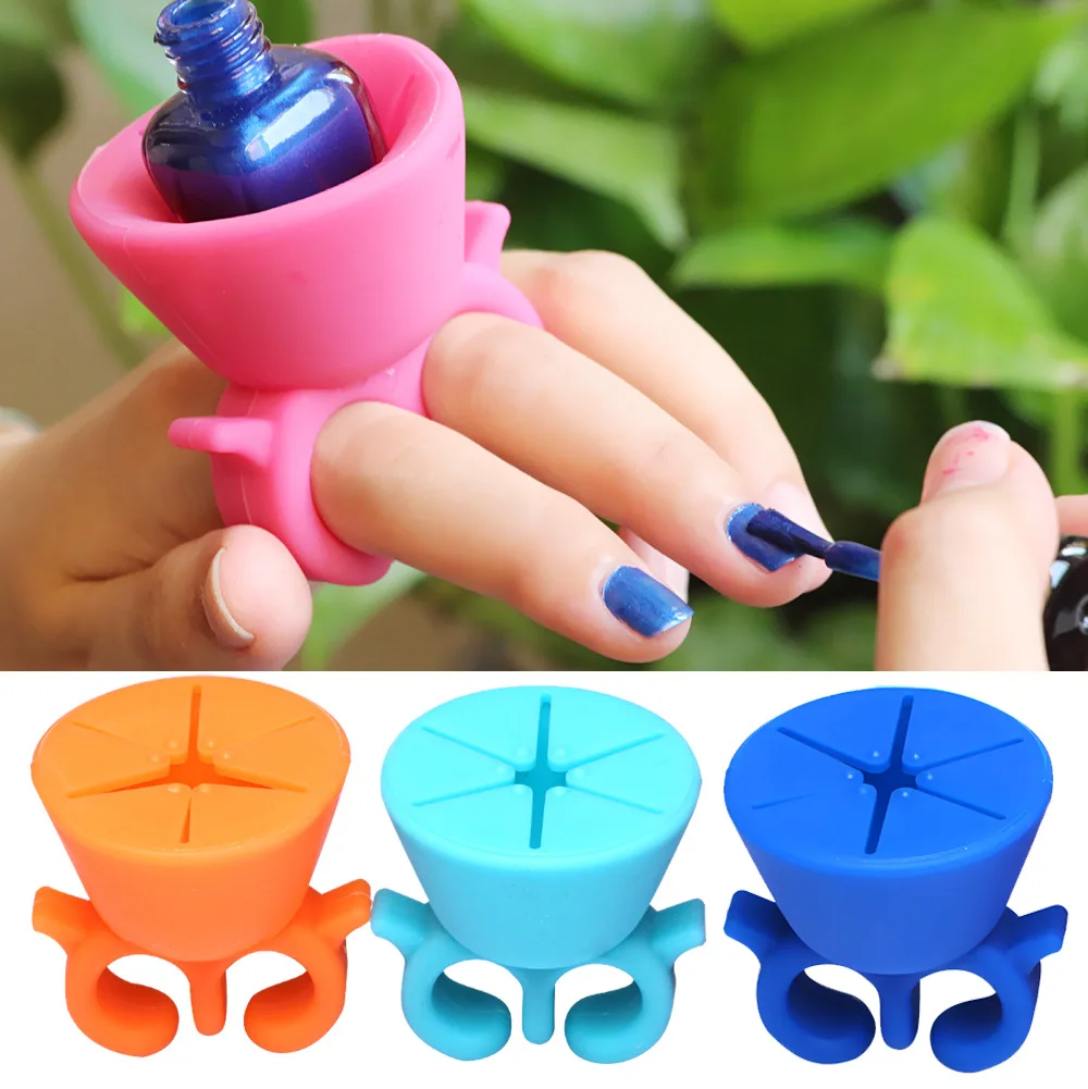 1pcs Nail Art Finger Ring Style Gel Polish Varnish Wearable Flexible Silicone Holder Stand