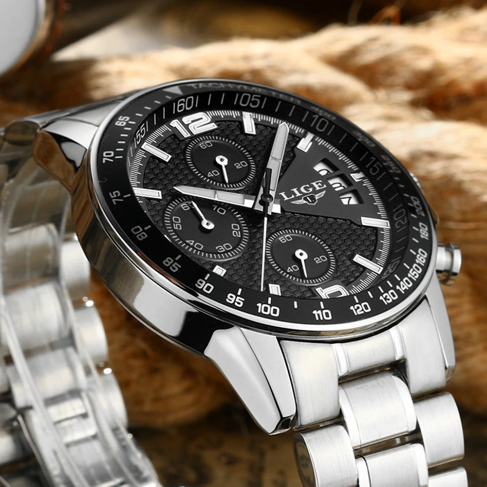 

Brand LIGE 2017 new men's watches quartz watch men real three dial luminous waterproof 30M outdoor sports steel watch