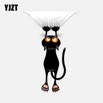 

YJZT 12.3CM*16.1CM Window Decoration Black Cat Catches Down Decal PVC Car Sticker 11-00965