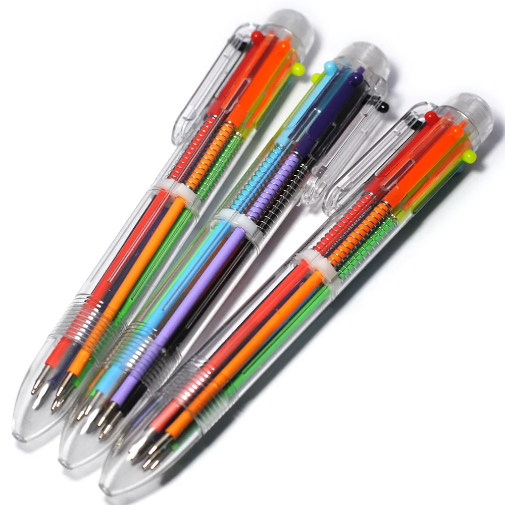 VITNAT 2Pcs Plastic Pens with Multi-color Models 6 in 1 Multi-colored Ballpoint Pen Push Type Pen Stationery School Office Tools