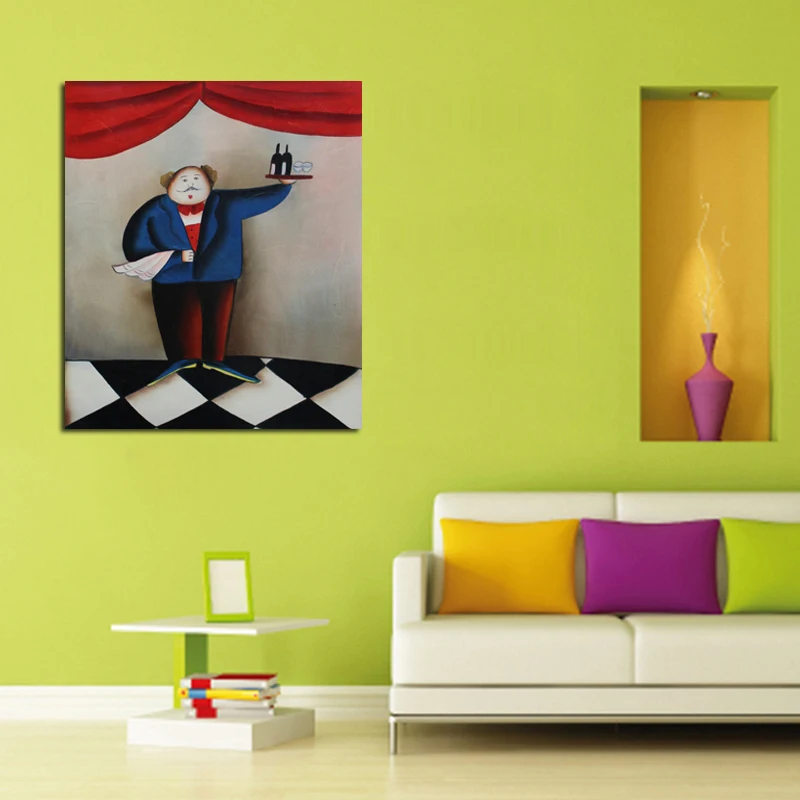 New Design Handmade Art Abstract Waiter with Wine in the Show Oil Paintings Canvas Wall Pictures for Home Decor | Дом и сад