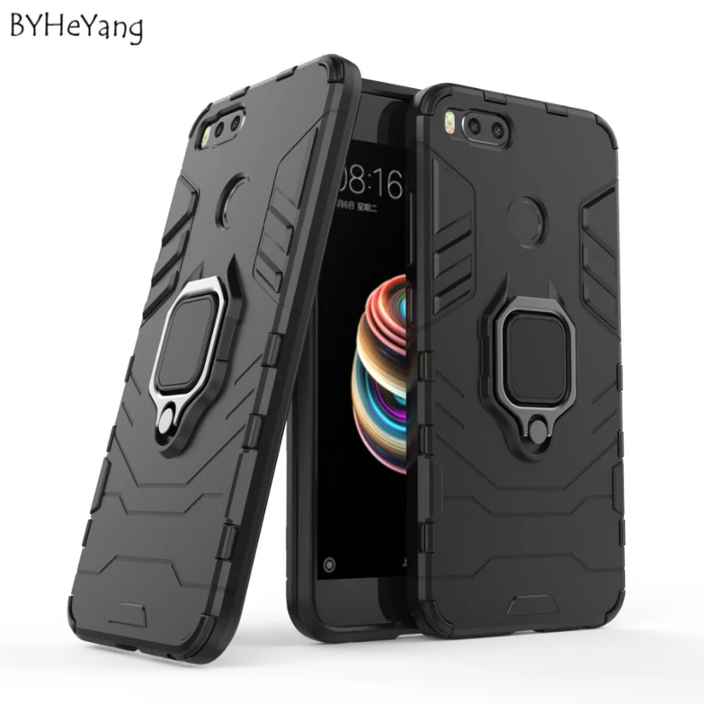 BYHeYang Luxury Armor Case For Xiaomi Mi A1 case mi5x back cover Metal Ring Bracket Cover 5X Coque 360 Full Protective | Мобильные