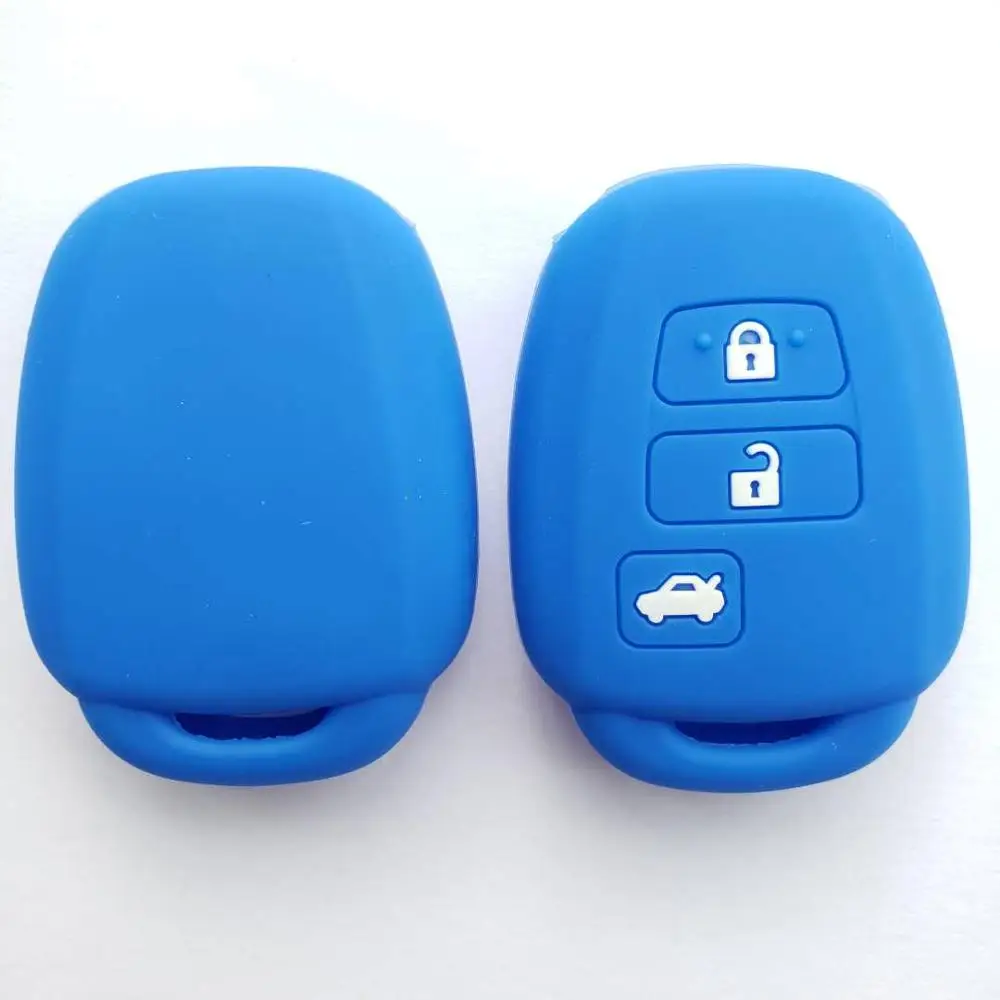 Автомобильный БЕСКЛЮЧЕВОЙ умный силикон чехол для Toyota Vios Yaris 3 кнопки FOB Shell - Название цвета: Синий