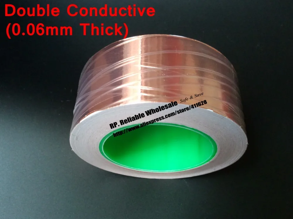  0 06mm Thick 55mm 30M Single Glue Double Sides Conducting Copper