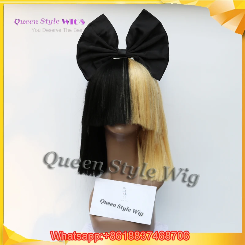 Popular Singer Role Sia Black Honey Blonde Joint Color Wig Short