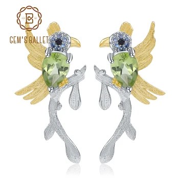 通販 GEM'S バレエ 0.78Ct 天然ペリドット宝石イヤリング 925 スターリングシルバー手作りかわいい鳥スタッドピアス女性の結婚式