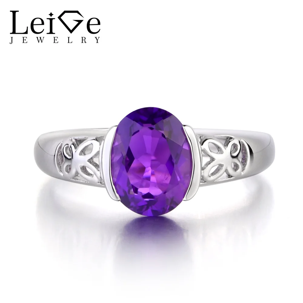 Leige Jewelry Solid 925 Sterling Silver Ring Amethyst Fine Gemstone