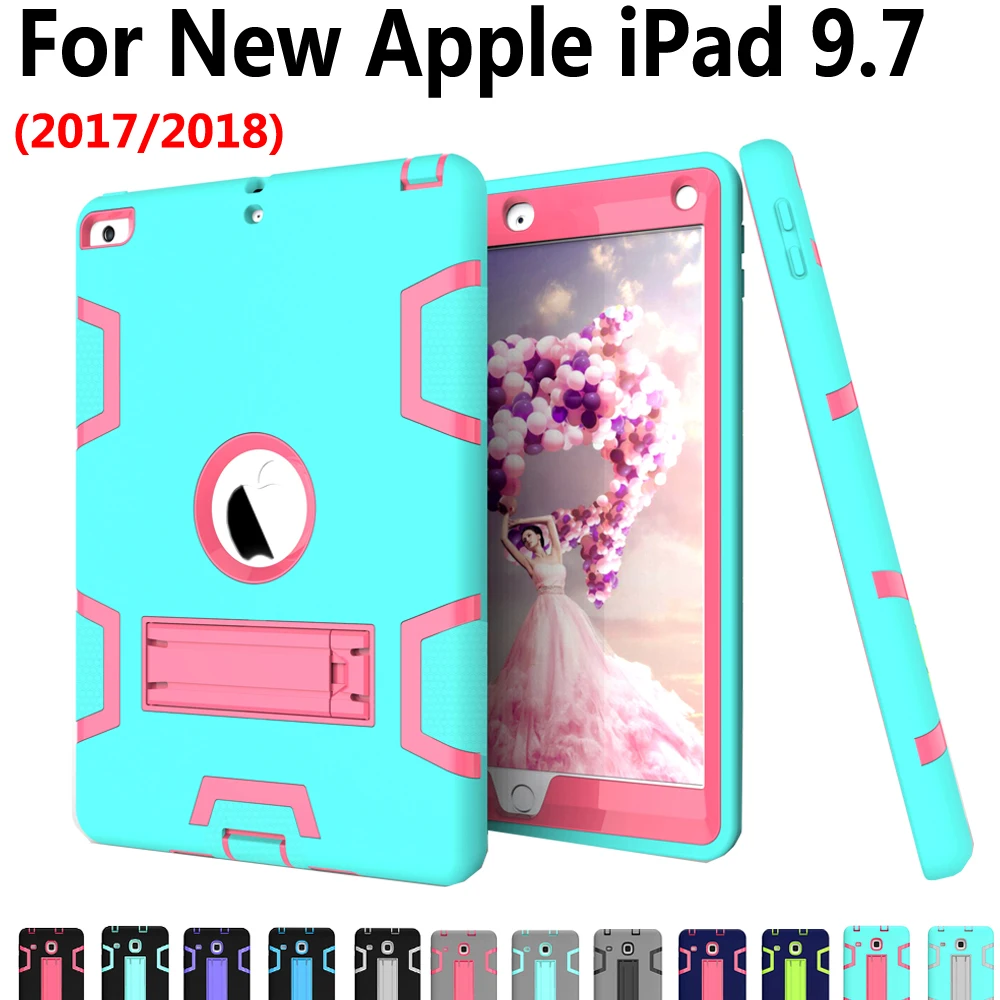 

Kids Shockproof Case for Apple iPad 9.7 inch 2017 2018 New Kickstand Silicone Hard Full Body Protective Case Cover for iPad 2018