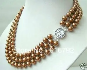 

free shipping >>>>>Charming 3 Rows 7-8MM Coffee Pearl Necklace