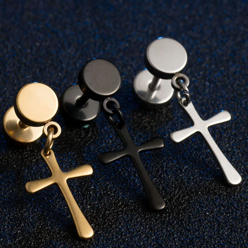 2017 High Quality Cross 316 Stainless Steel Studs Mens boy girl punk