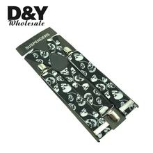 Мода Для мужчин Мужская Clip-на брекеты упругой 3.5 см широкий "череп" узор Y- сзади Подтяжки для женщин/Gallus оптом и в розницу