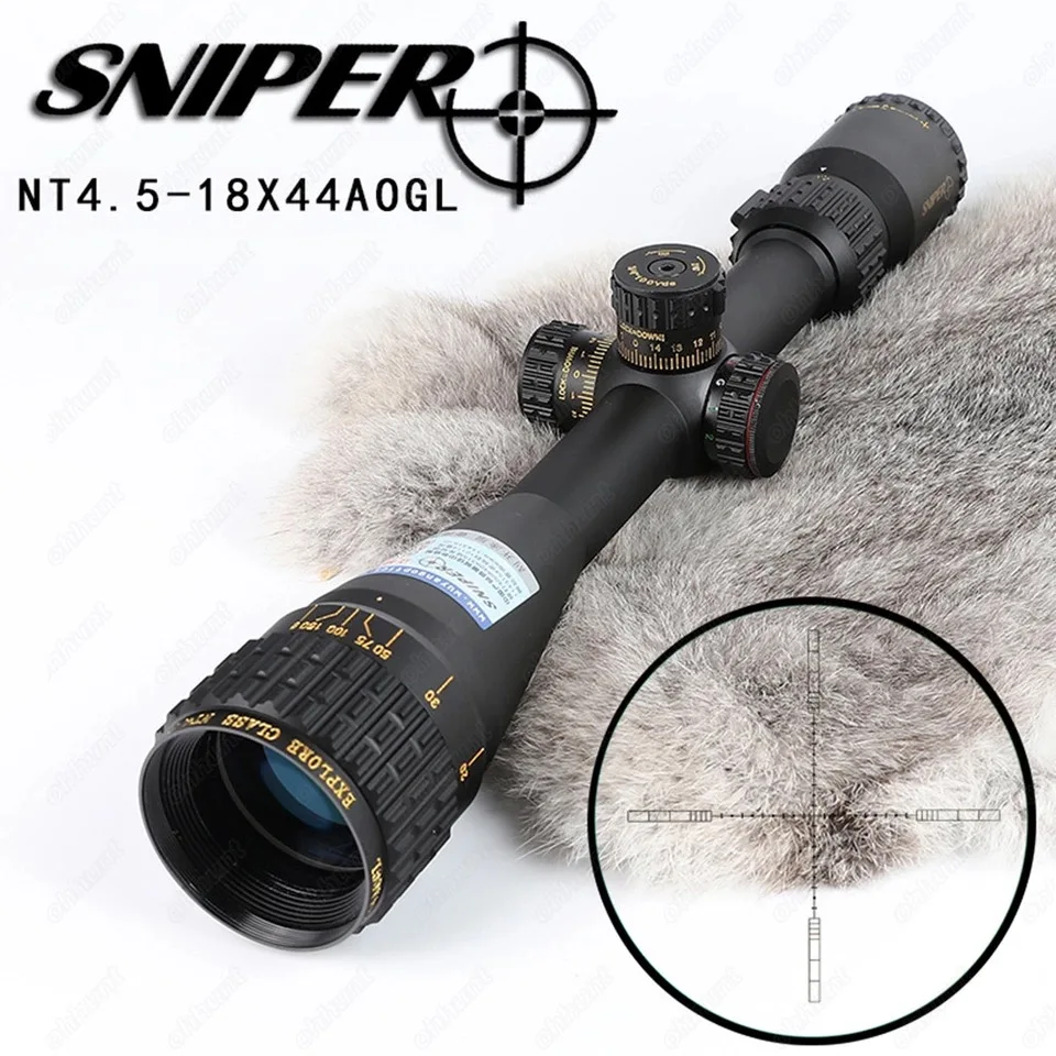 

SNIPER NT 4.5-18X44 AOGL Hunting Riflescopes Tactical Optical Sight Full Size Glass Etched Reticle RGB Illuminated Rifle Scope