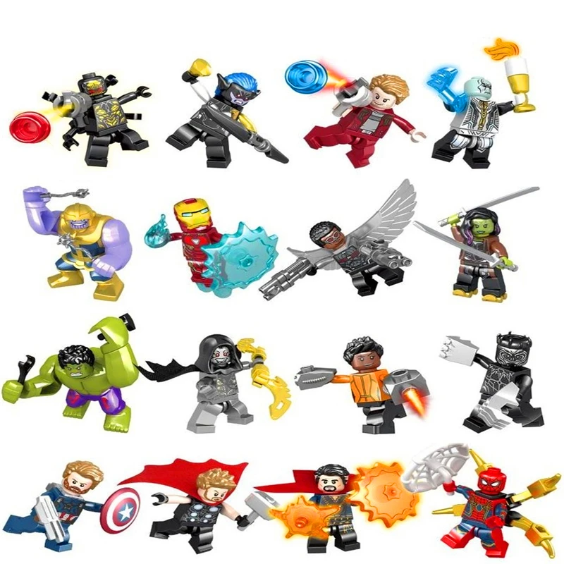 

16Pcs Avengers Infinity War Thanos Iron Man Spiderman Doctor Strange Building Blocks Brick Compatible Playmobil Toys