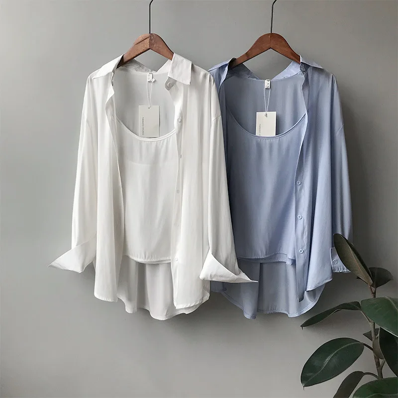 

ARANSUE 2019 New women Pure colour, loose medium and long style shirt Loose coat Long sleeves thin rash guards Big code shirt