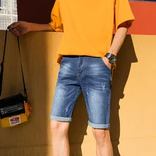 Сезон: весна–лето Для мужчин's "кошачий глаз", каменная полируя джинсовые синие джинсовые шорты плюс Размеры 26-40