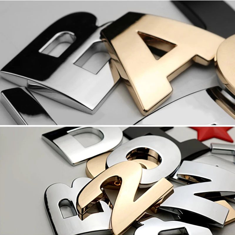 3D металлические автомобильные наклейки от A до R 26 букв, автомобильные декоративные наклейки для Kia Soul Amg Mercedes peugeot 2008 Jaguar Xf VW Golf 6 Mazda