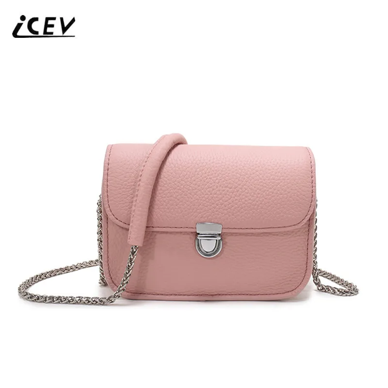

ICEV New Fashion Candy Color Genuine Leather Bags Women Messenger Bags Cow Leather Simple Chains Women Leather Handbag Bolsa Sac