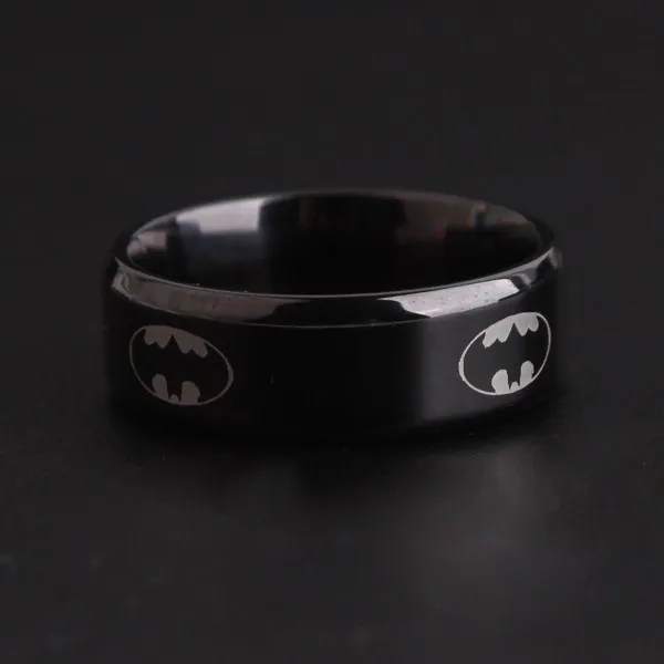 Простой крутой мужской черный 8 мм 8 г логотип БЭТМЭН из нержавеющей стали мужское кольцо вечерние модное Ювелирное кольцо США 6-14
