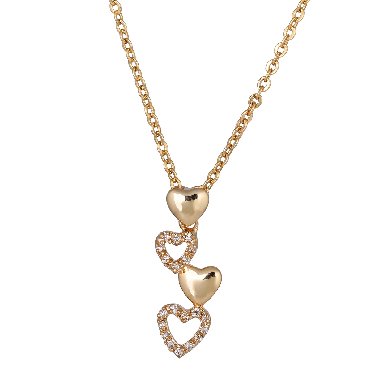 Women Heart Bead Shaped Gold Zircon Pendant Necklace (Golden)in