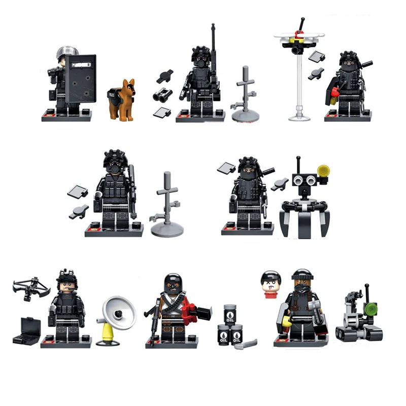 

2019 NEW SY607 Military City Swat Police Team Compatible Army soldiers Set Guns Shield Dog Kids Building Block Toy For Boy