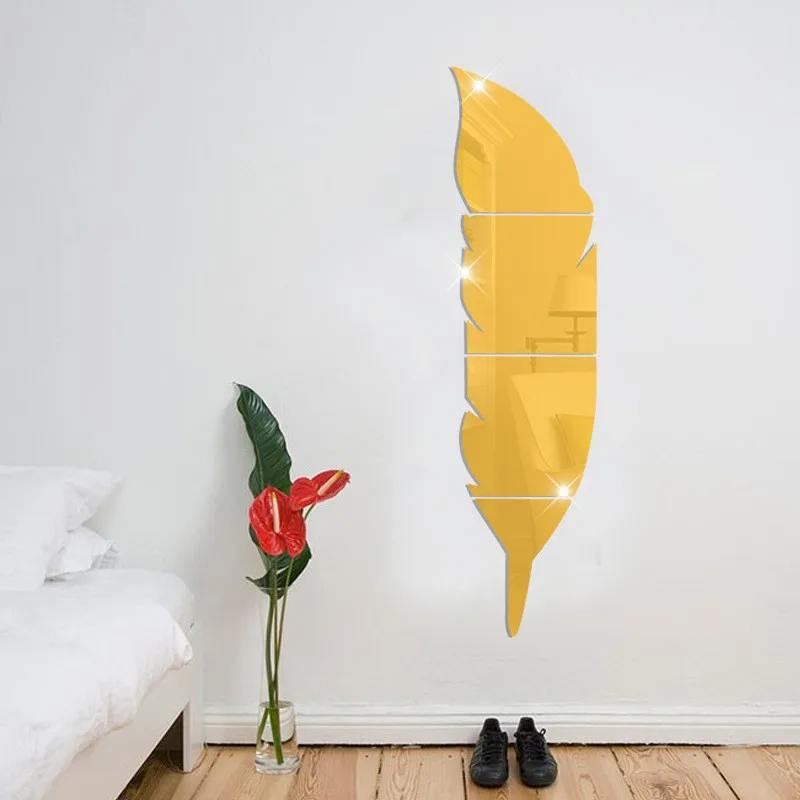 73*18 cm plumas acrílico espejo pegatina decoración del hogar espejo autoadhesivo para sala de estar DIY 3D hogar calcomanía murales decoración de pared