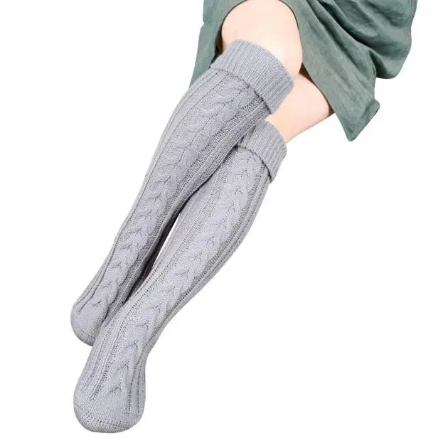 И 40, женские носки, женские зимние теплые Гольфы выше колена в японском стиле, яркие цвета, одноцветные, из конопляной шерсти, вязаные носки