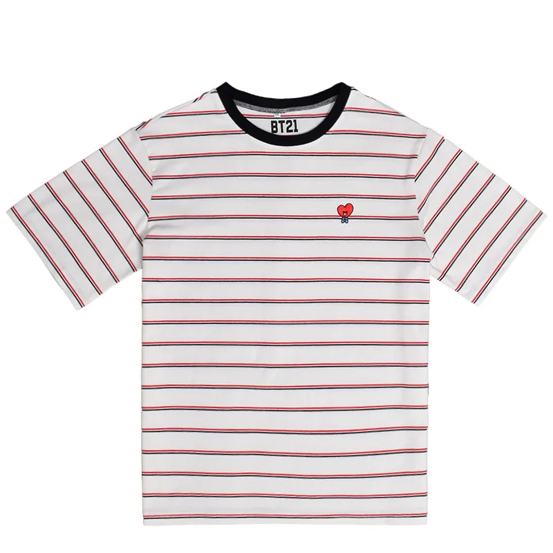

2019 Kpop Bangtan Boys T Shirt V TATA Official Style Embroidery Stripe Shirt Speak Yourself Women Cotton Short Sleeve Top