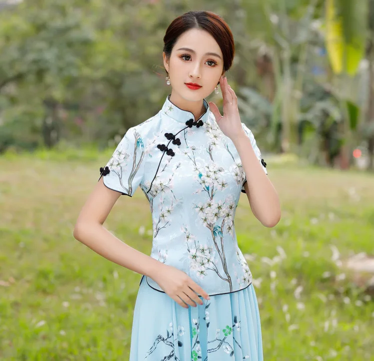 SHENG COCO S-4XL китайская блузка с принтом Cheongsam рубашки летние традиционные китайские Топы Ципао Женская одежда в китайском стиле