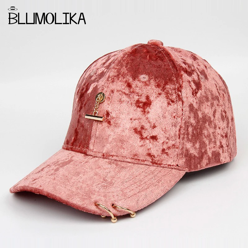 

Girl's Lovely Hip Hop Snapback Cap Lady's Fashion Visor Hat Black Pink White Red Color Velvet Hats with Iron Rings for Dancing
