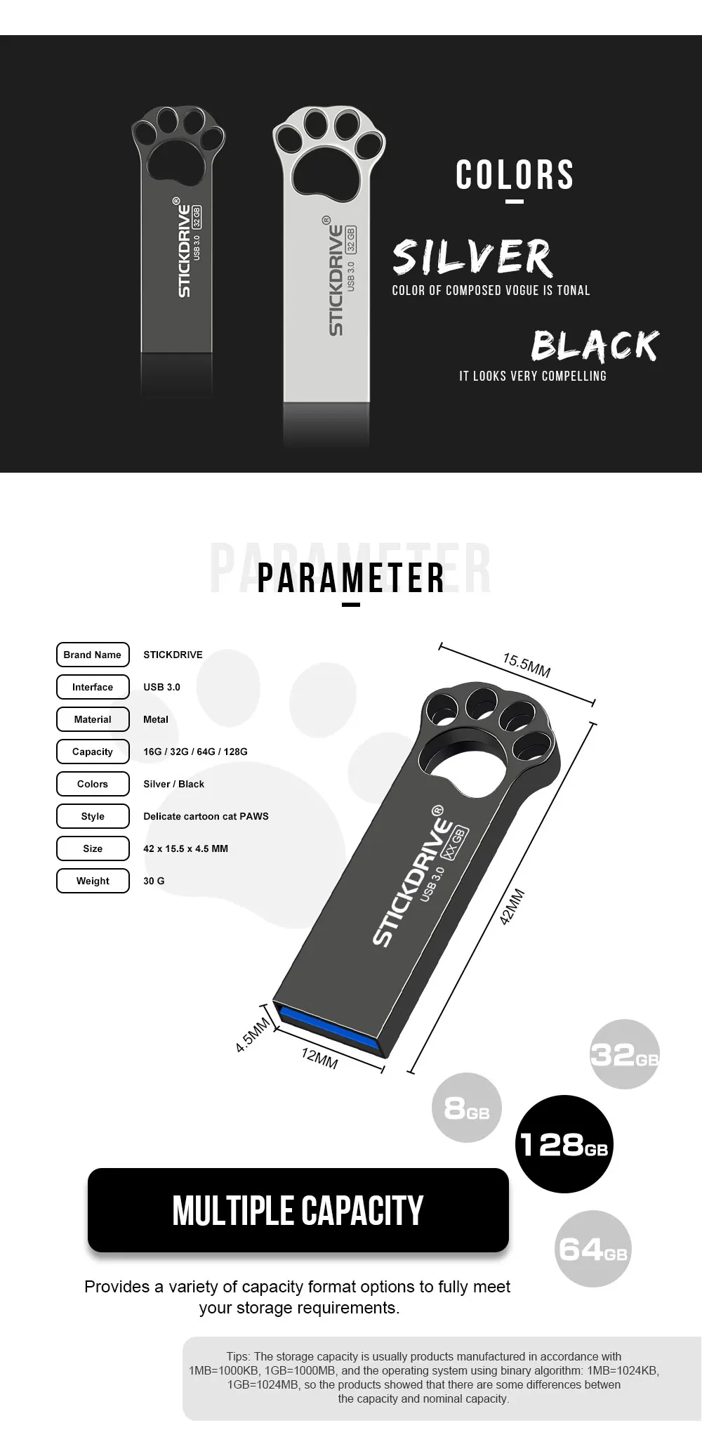 Модный флеш-накопитель usb 3,0-накопитель с когтями кошки 128 Гб 64 ГБ флеш-накопитель 32 ГБ 16 ГБ 8 ГБ металлический флеш-накопитель memoria usb