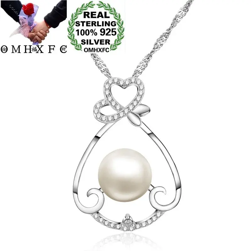 

OMHXFC Wholesale European Fashion Woman Girl Birthday Wedding Heart Pearl AAA Zircon 100% 925 Sterling Silver Pendant Charm PD90