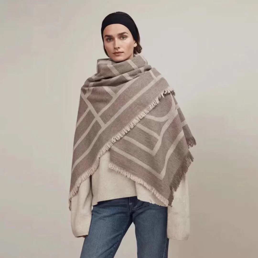 

2019 fall and winter new Classic geometry women Wool Cashmere Scarf Shawl