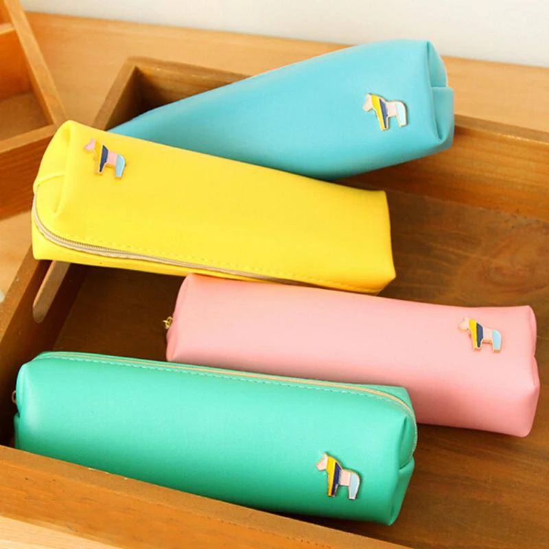 

New High Quality PU Pencil Bag Cute High-capacity Zipper Pencil Case Writing Supplies Office School Supplies Fashion Gifts