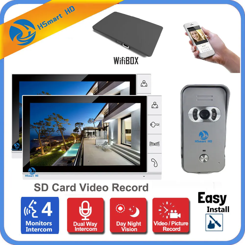 Wireless WiFi IP Video Door Phone Video Recording Intercom System 9\ LCD Monitor 700TVL IR Camera Support Android iPhone APP 1V2