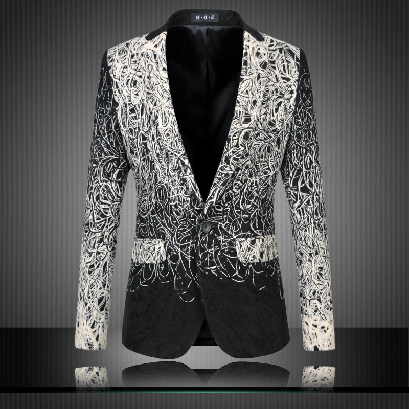 

Fashion gradient color block knitted leisure blazer men single button plus size 6xl terno masculino slim fit Men's Clothing/XF29