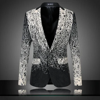 

Fashion gradient color block knitted leisure blazer men single button plus size 6xl terno masculino slim fit Men's Clothing/XF29