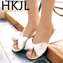 HKJL Slippers ladies fashion summer wear flat bottom with soft bottom students pearl slippers sweet flat bottom beach bow Q003 HKJL Slippers ladies fashion summer wear flat bottom with soft bottom students pearl slippers sweet flat bottom beach bow Q003