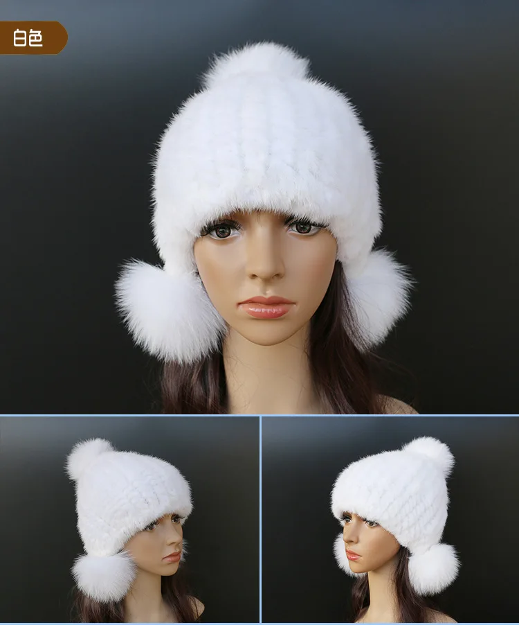 Натуральная вязаная шапка из меха норки, женская шапка ручной работы, модные зимние головные уборы