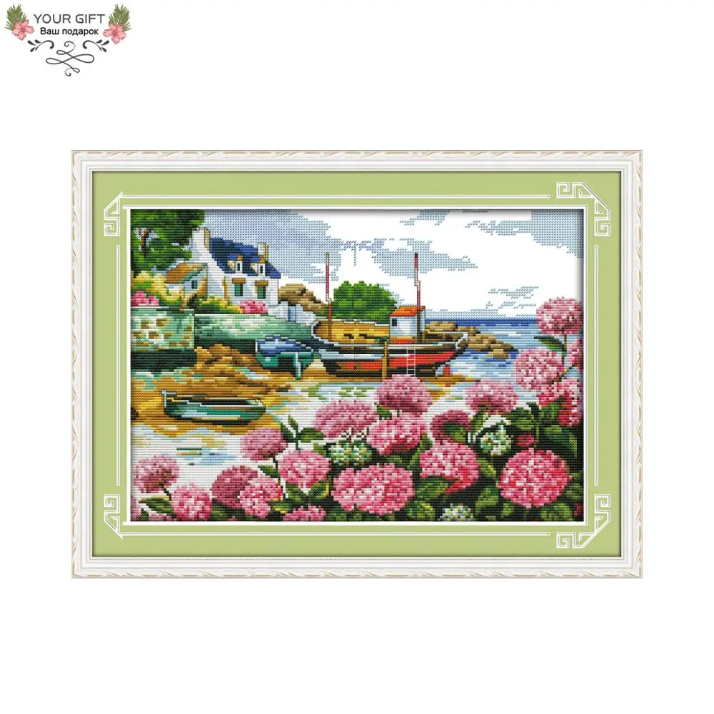 

Joy Sunday F768 Free Shipping Counted and Stamped Home Decor Beautiful Seaside Needlepoints Embroidery Cross Stitch Kits