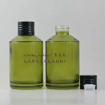 

200ml olive green Glass bottle with black aluminum screw cap + reducer,cosmetic packing,cosmetic bottle,packing for oil