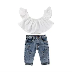 Праздник Повседневное младенческой Одежда для детей; малышей; девочек с открытыми плечами Топы корректирующие милая блузка рубашка
