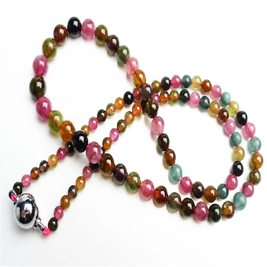 

4mm-7mm Genuine Mix Colors Genuine Natural Stone Tourmaline Crystal Quartz Round Beads Long Chains Necklace
