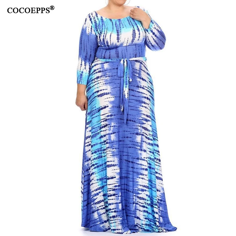 CACNCUT Elegant Big Size Print maxi Dresses Women Sashes clothing 2107