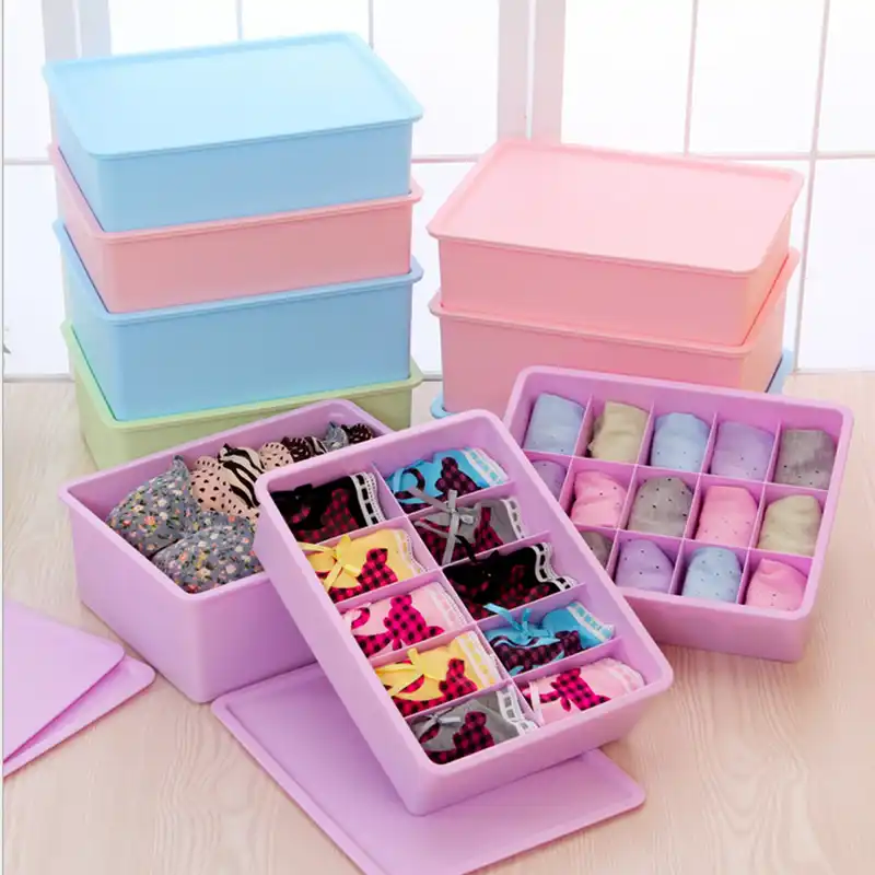 Three Color Thick Plastic Storage Box Underwear Socks Cosmetics