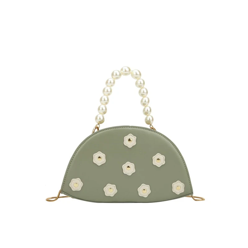 

2019 Newest Fashion Flower tote bag women Pearl handle handbag chain messenger bag luxury famous brand Half moon clutch bags
