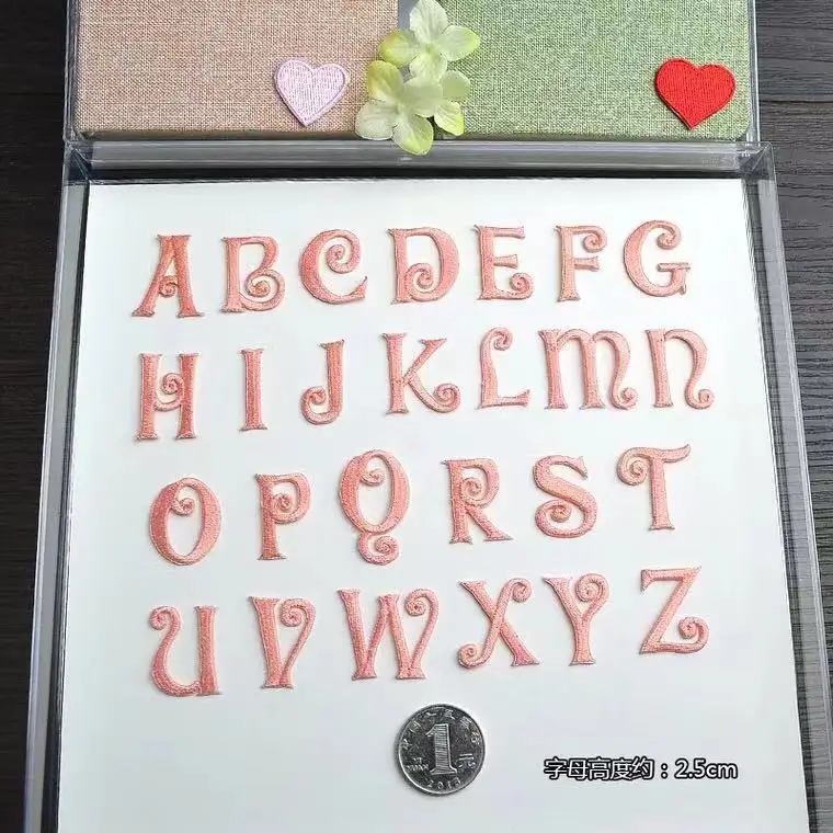 

Pink Alphabet Letters Applique Patch,Iron On Name Letters Patch for T-Shirt or Coat,Decoration Embroidery iron